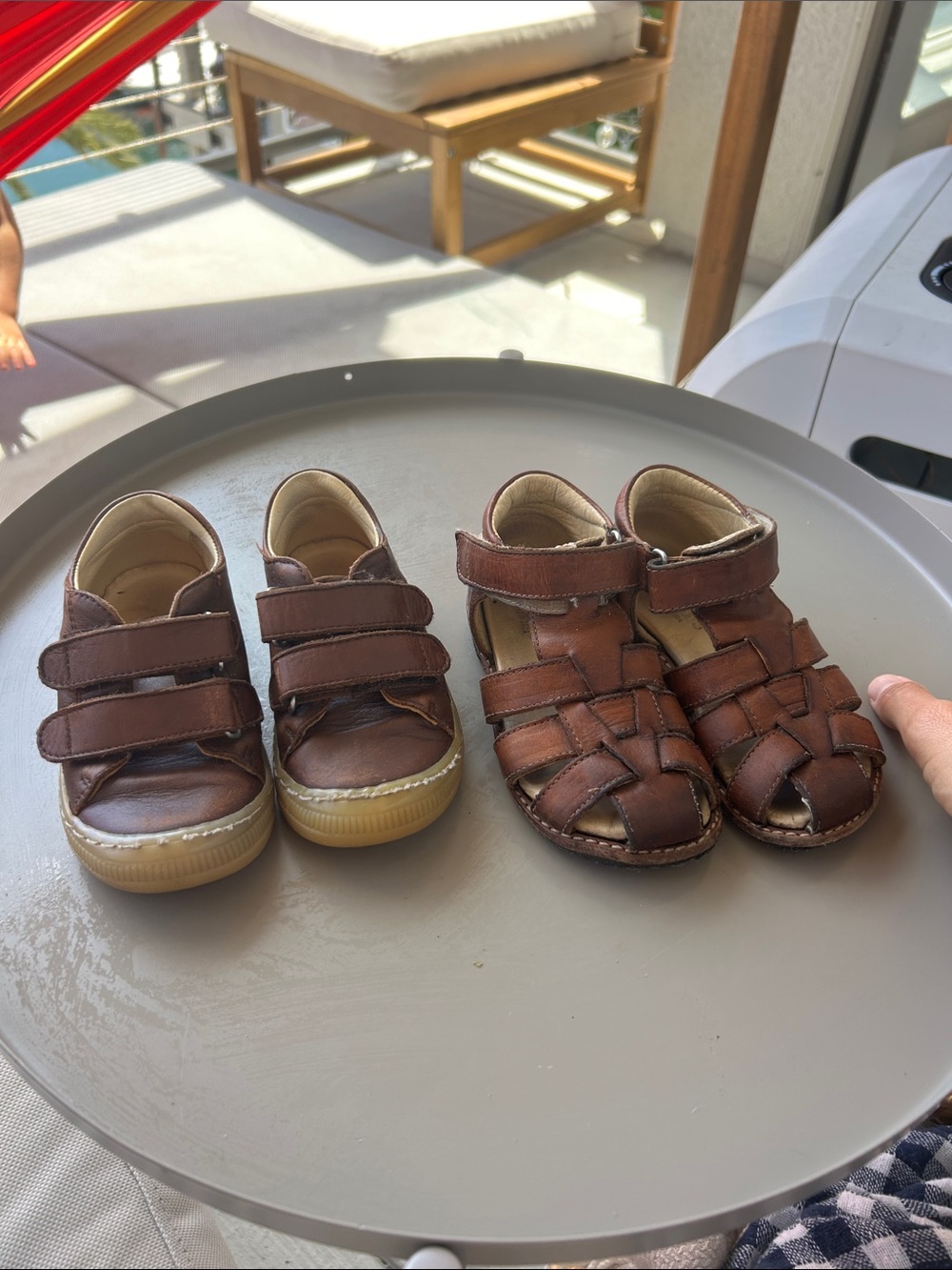 2 pairs of Angulus leather footwear- shoes and sandals